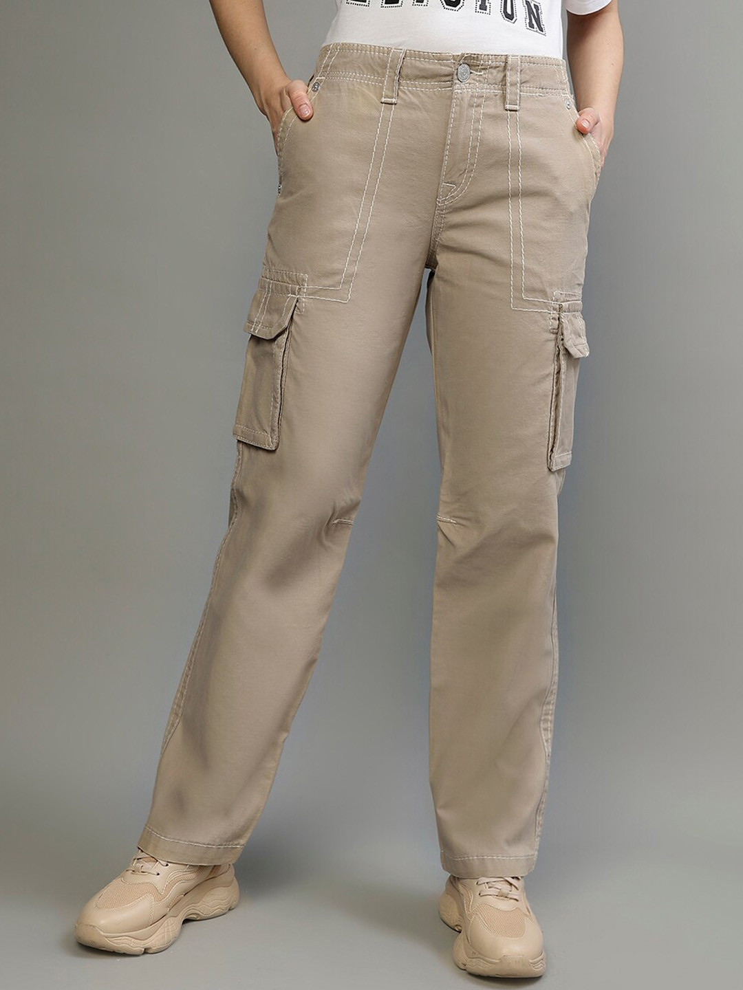 True Religion Women Big T Loose Fit Oversized Pure Cotton Cargo Jeans