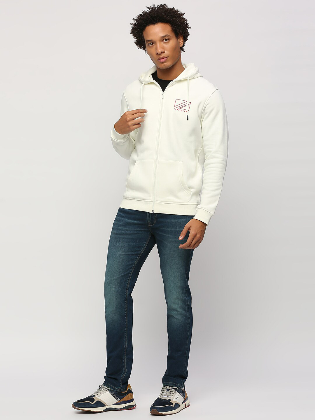 Pepe Jeans Long Sleeves Fleece Hood Front-Open Sweatshirt