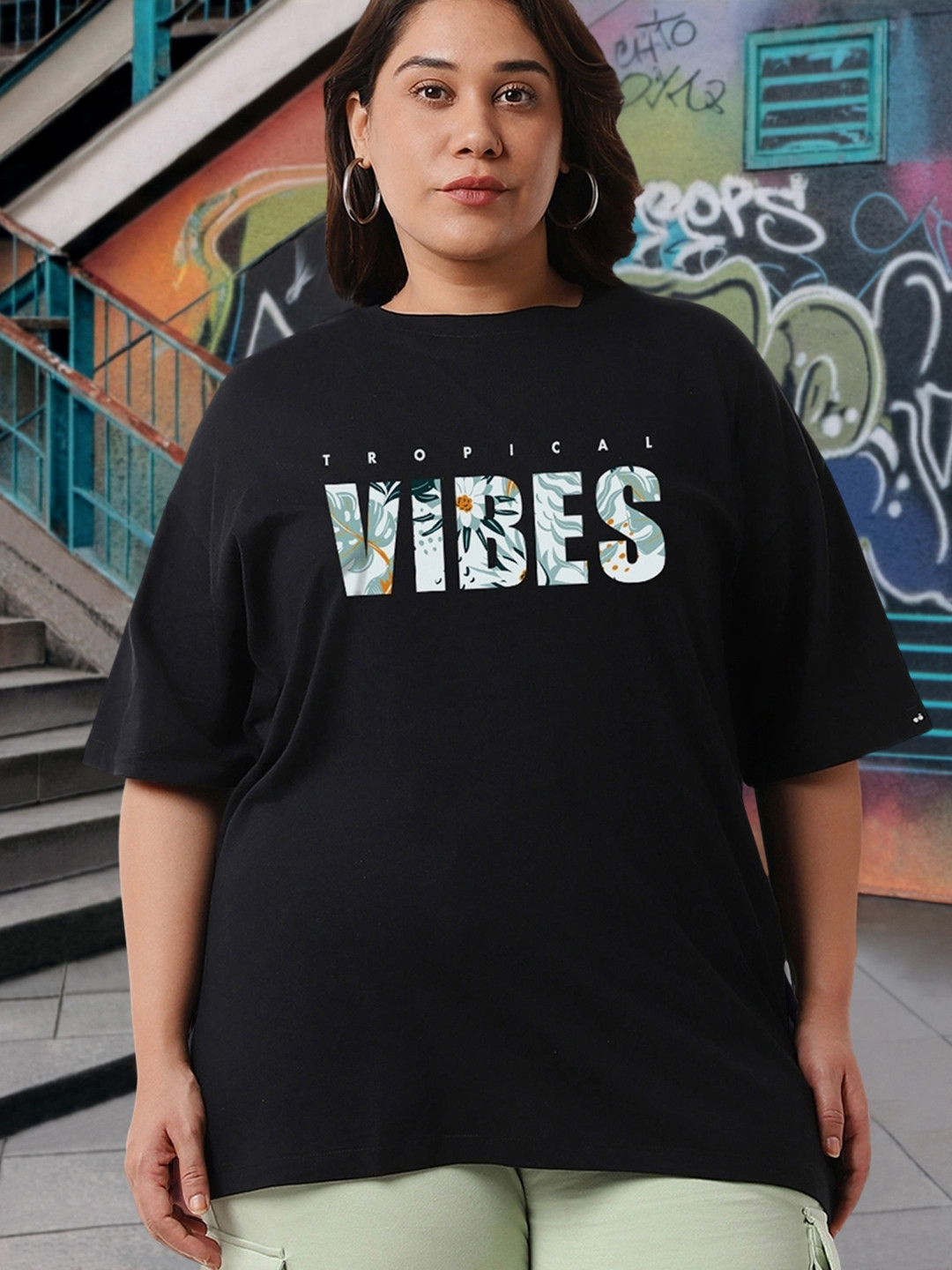 Bewakoof Plus Typography Printed Cotton Oversized T-shirt