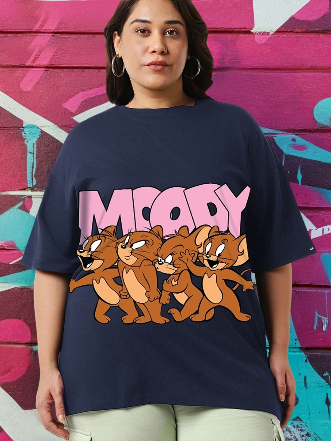 Bewakoof Plus Jerry Printed Drop-Shoulder Sleeves Oversized Cotton T-shirt