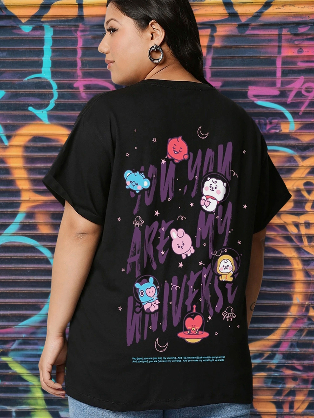 Bewakoof Plus BTS My Universe Graphic Printed Cotton T-shirt