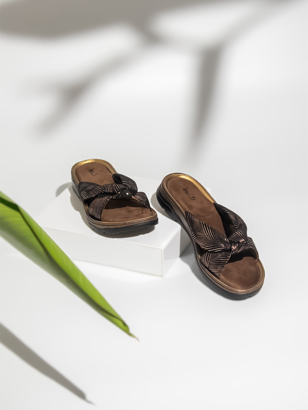 Inc 5 Striped Knot Detail Open Toe Flats