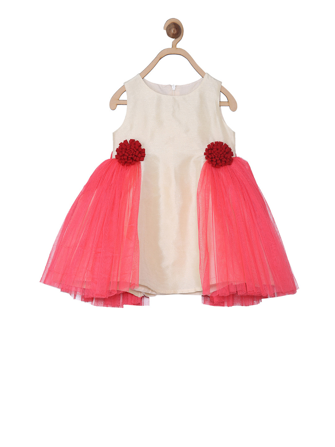 A Little Fable Girls Off-White deep bloom Solid Fit and Flare Dress