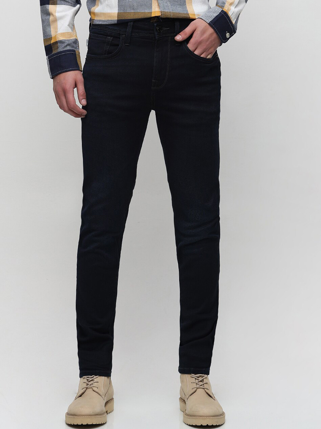 SELECTED Men Slim Fit Mid Rise Clean Look Dark Shade Stretchable Jeans