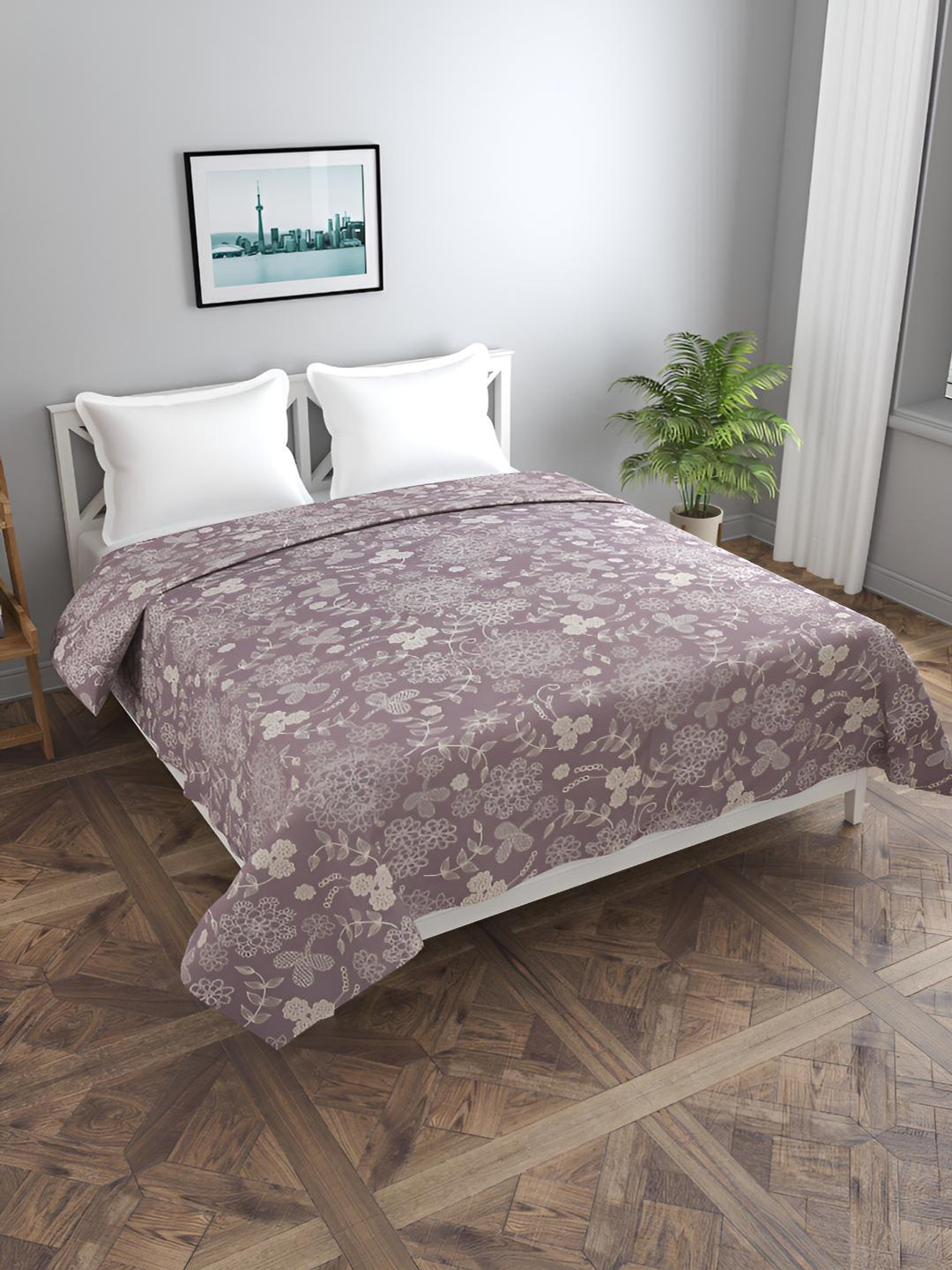 BREVARD Mauve & Beige Printed Double Queen Duvet Cover
