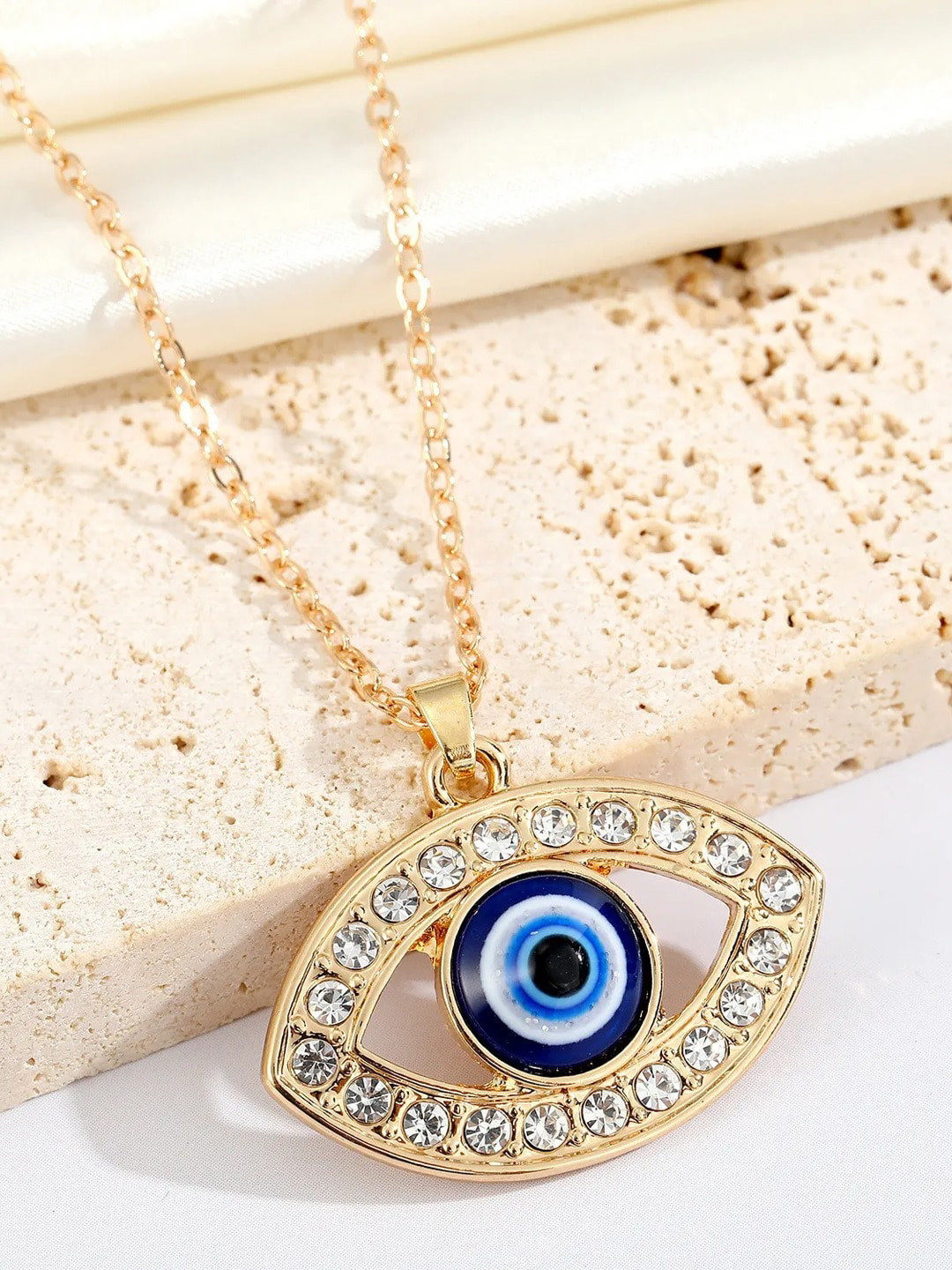 Krelin Gold-Plated Stones-Studded Evil Eye-Charm Pendent With Chain