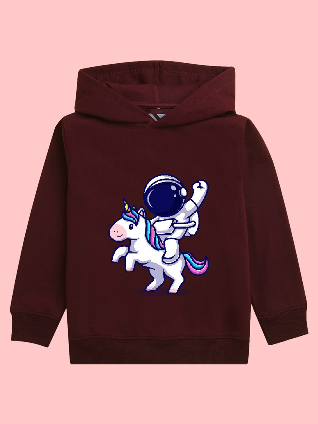 NUSYL Girls Astronaut Printed Hooded Fleece Pullover Sweatshirt