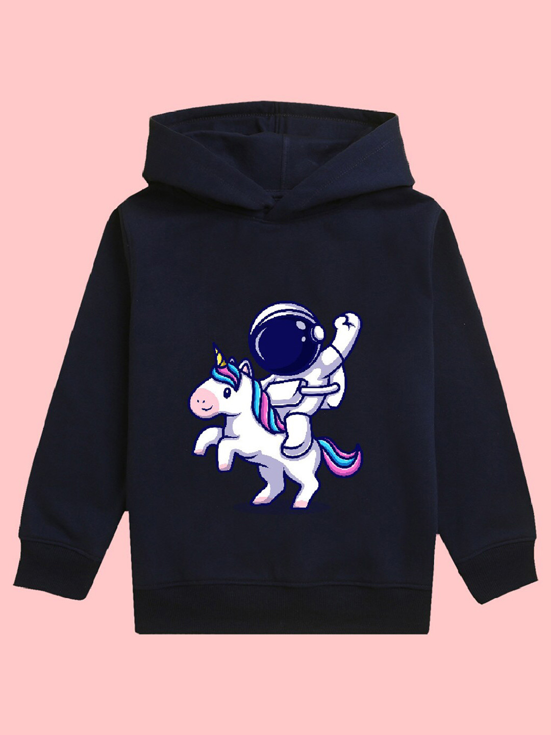 NUSYL Girls Astronaut Printed Hooded Fleece Pullover Sweatshirt