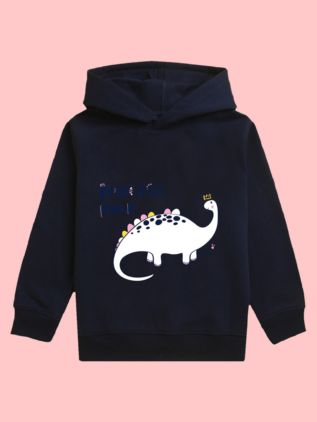 NUSYL Girls Dinosaur Printed Hooded Neck Long Sleeve Fleece Pullover Sweatshirt