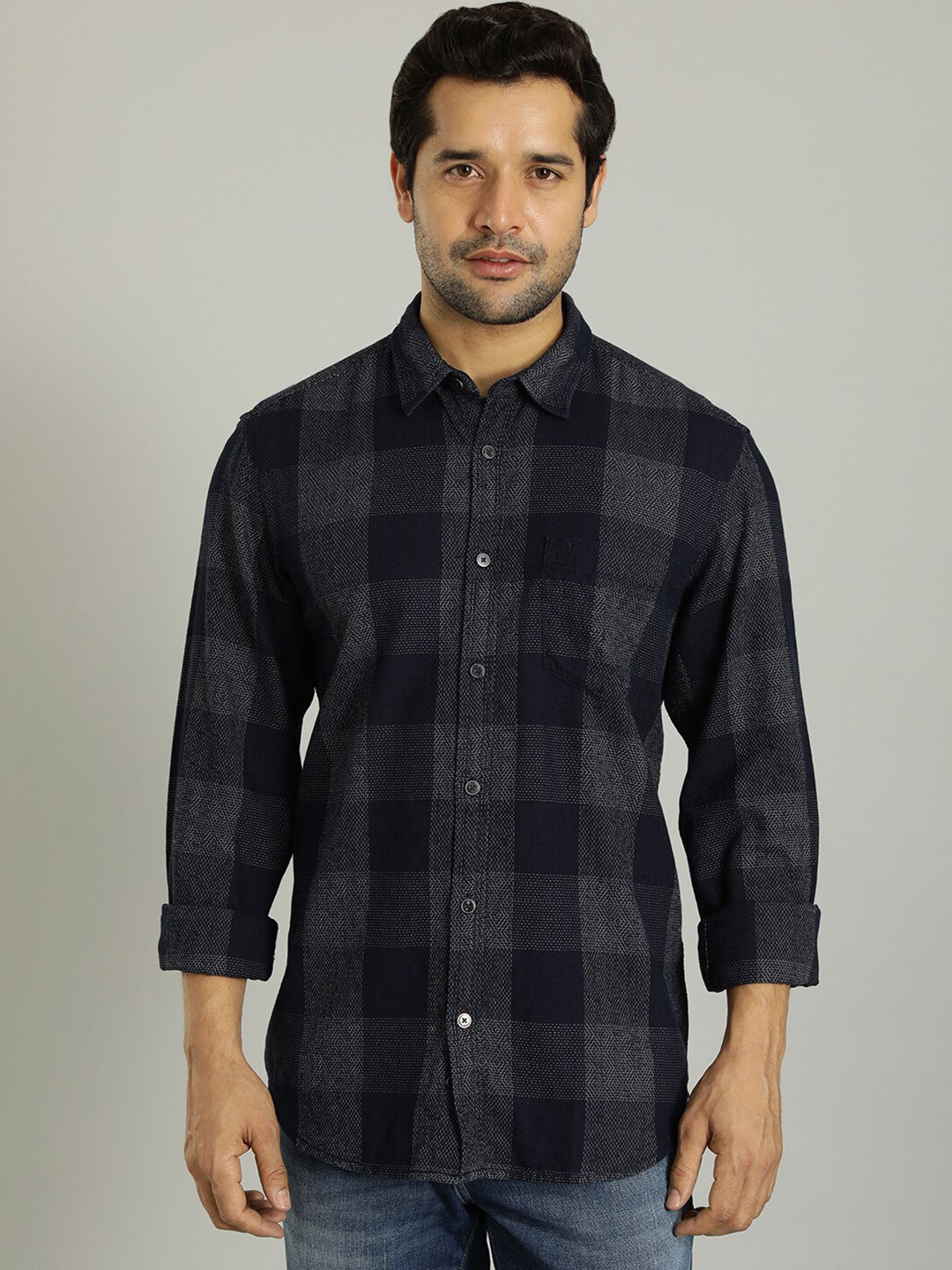 Indian Terrain Buffalo Checks Spread Collar Casual Shirt