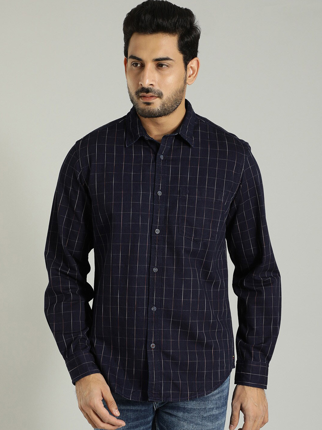 Indian Terrain Grid Tattersall Checked Opaque Casual Shirt