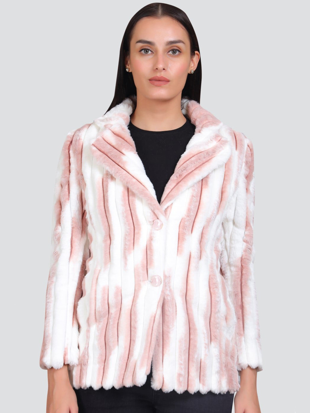 YOUNG CLUB CLASSIC Self- Design Single-Breasted Notched Lapel Collar Woolen Peacoat