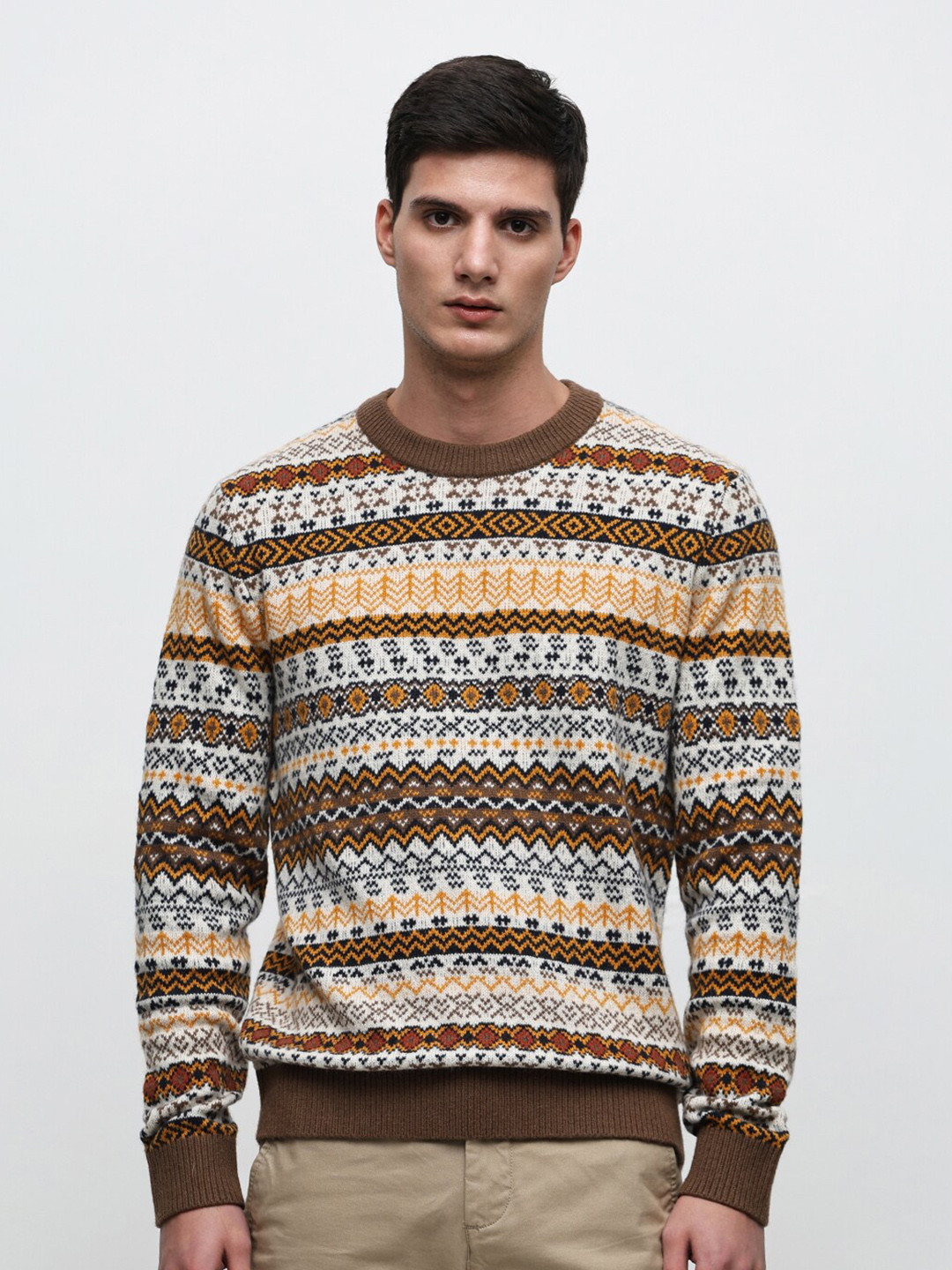 SELECTED Ethnic Motifs Self Design Woollen Pullover