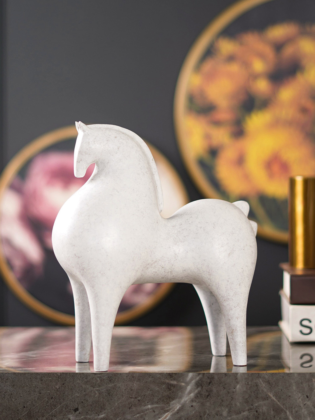 THE ARTMENT Horse White Polyresin Glossy Living Room Medium Showpiece - 9.3 Inches