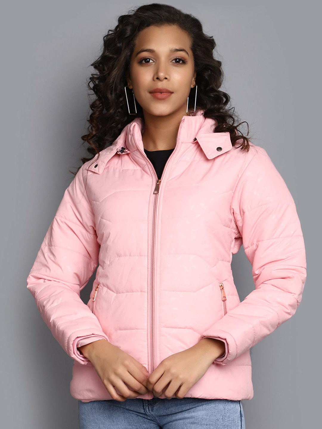 V-Mart Mock Collar With Detachable Hooded Lightweight Padded Jacket