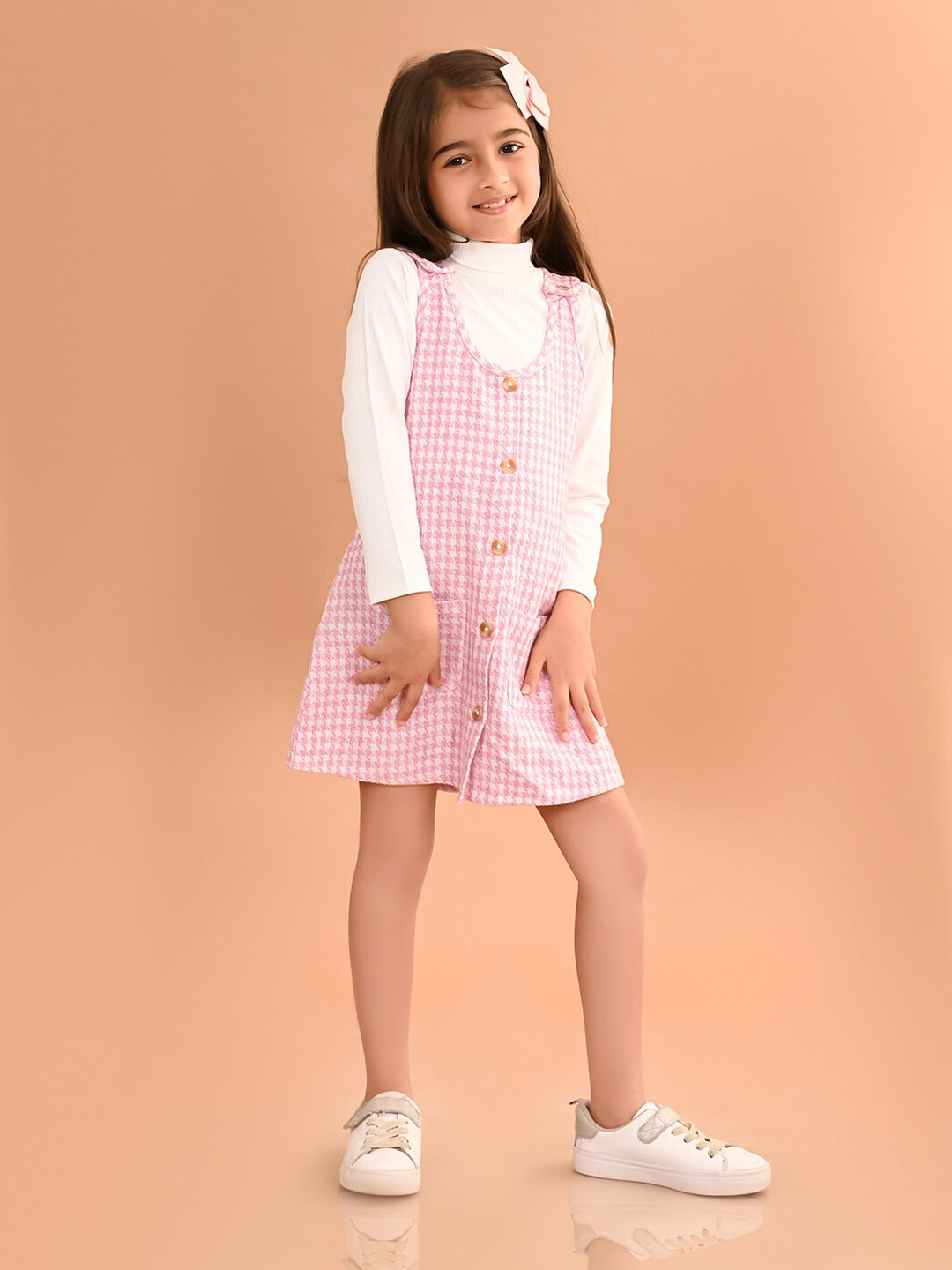 LilPicks Girls Checked Cotton Pinafore Dress
