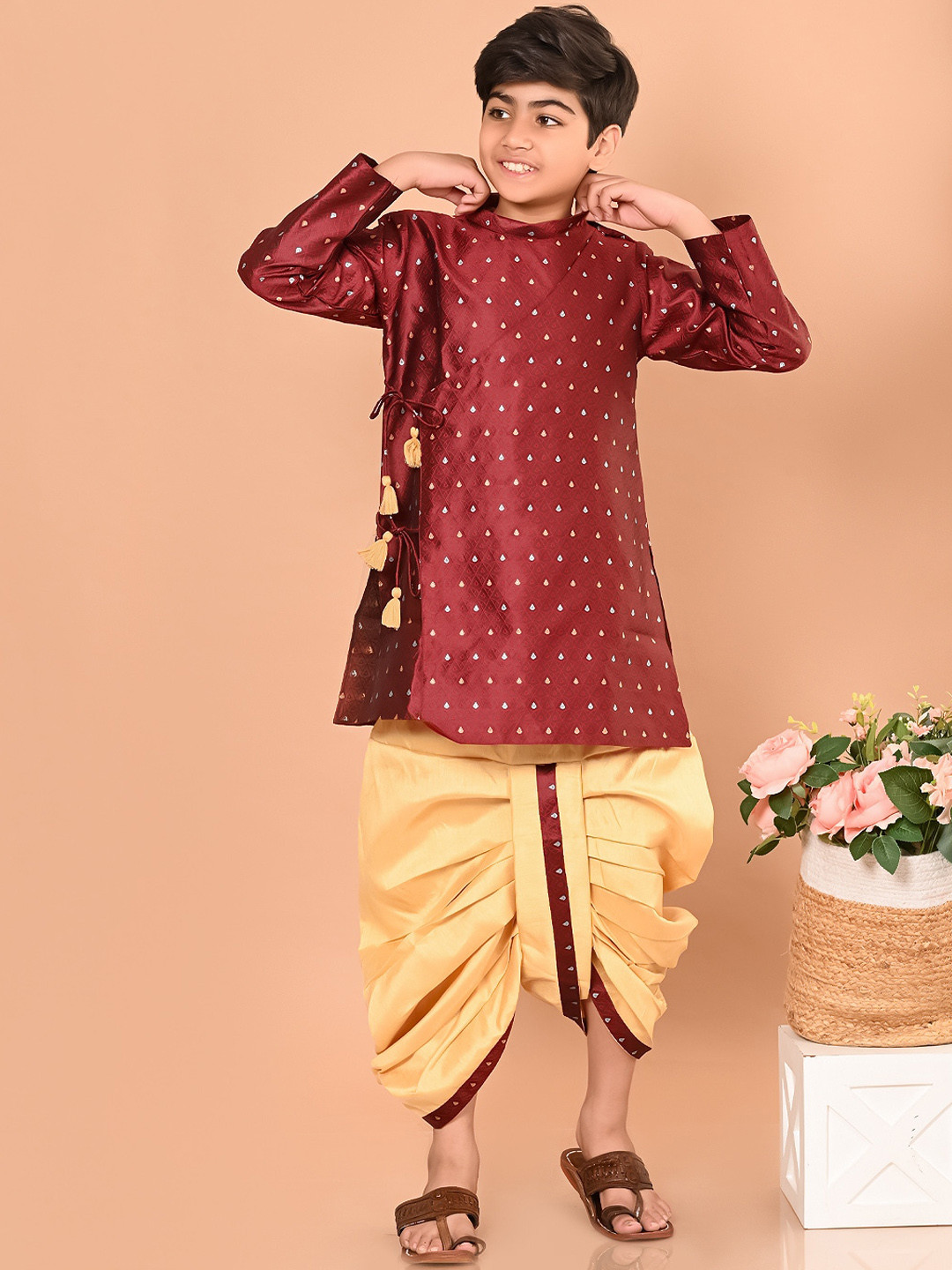LilPicks Boys Embroidered Silk Kurta with Dhoti Pants