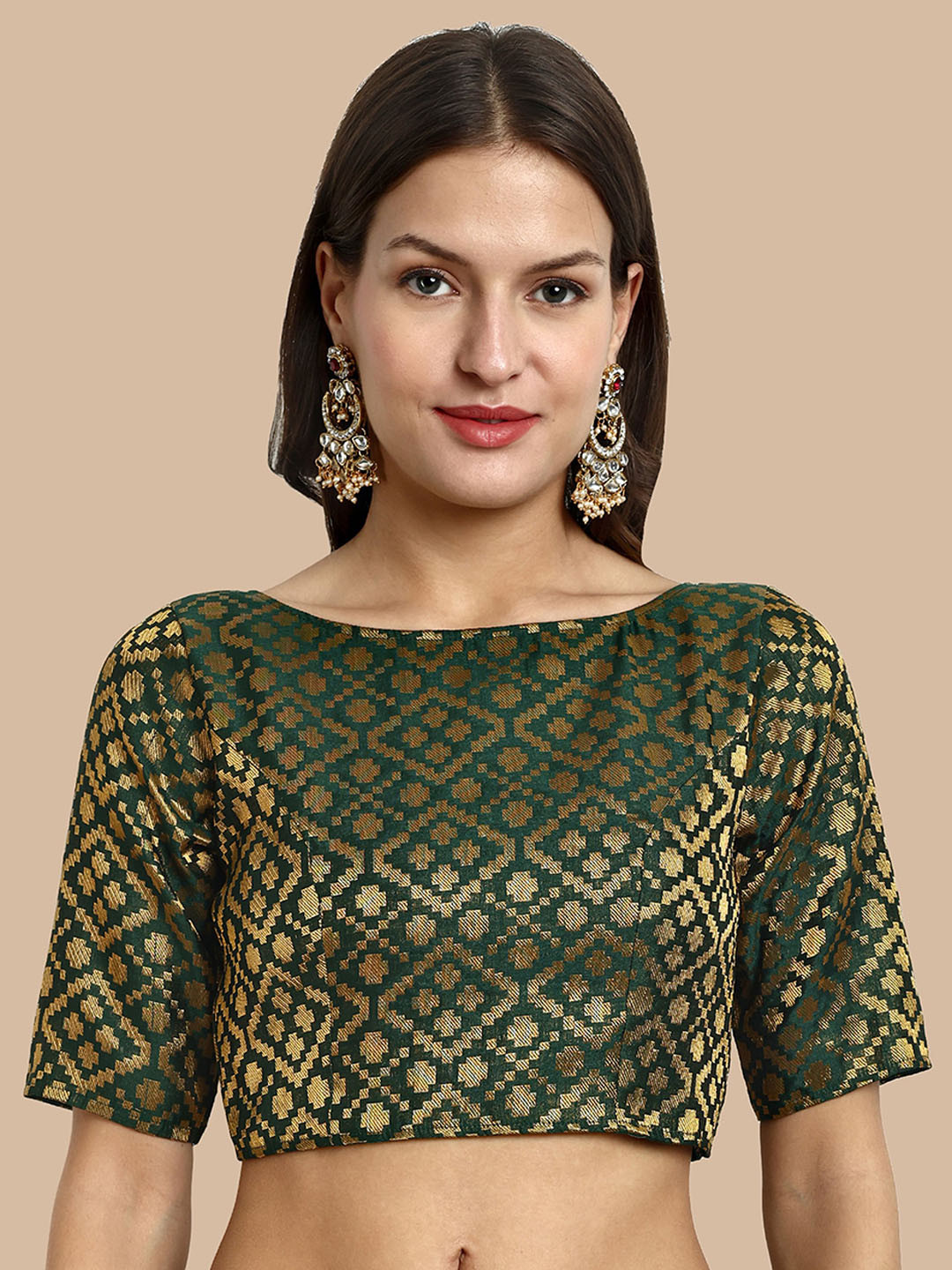Vardha Woven Design Boat Neck Brocade Saree Blouse