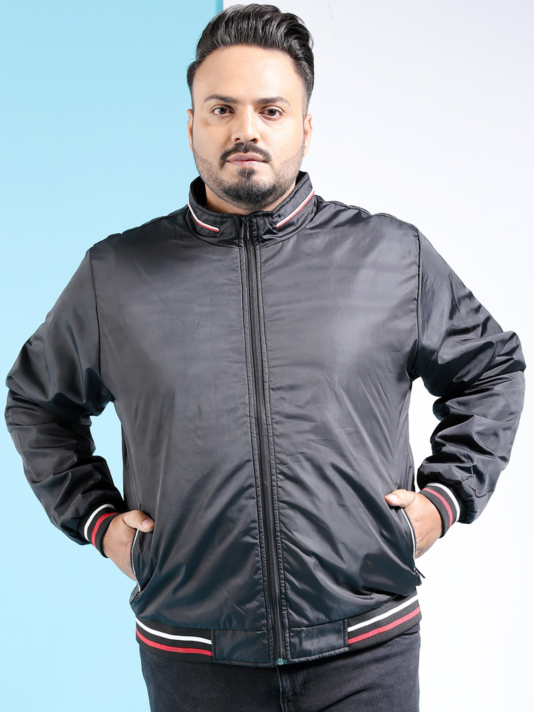 Hardsoda by The Indian Garage Co Plus Size Stand Collar Lightweight Bomber Jacket