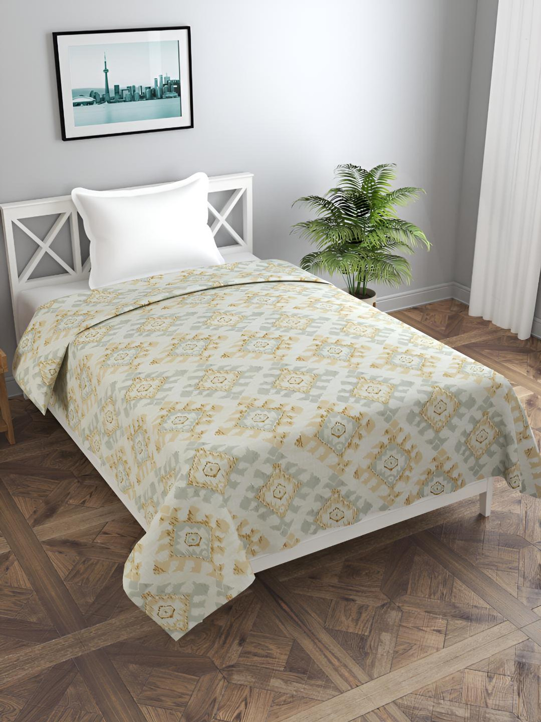 BREVARD Beige & Grey Printed Single Duvet Cover