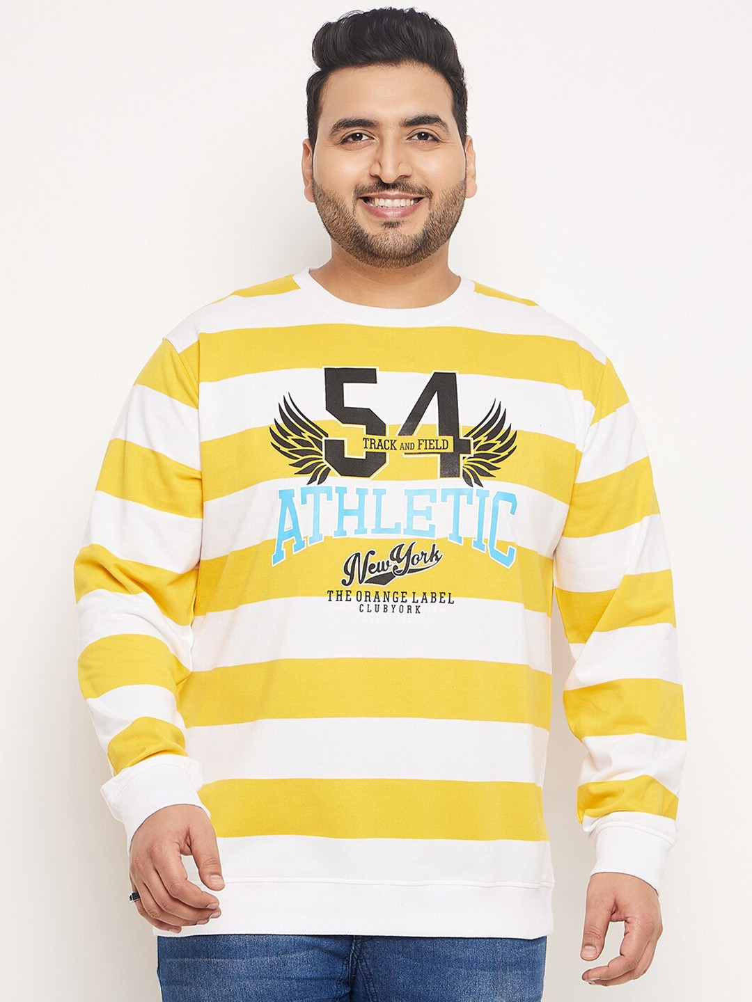 Club York Plus Size Striped Round Neck Pullover Sweatshirt