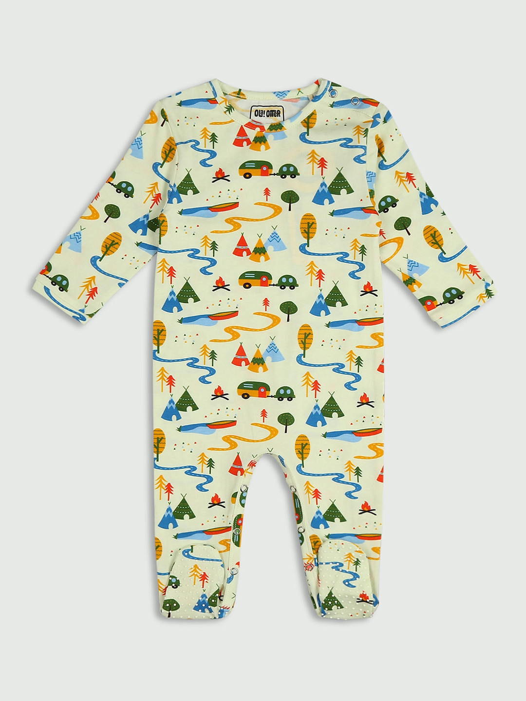 Ola! Otter Infants Conversational Printed Organic Cotton Sleepsuit