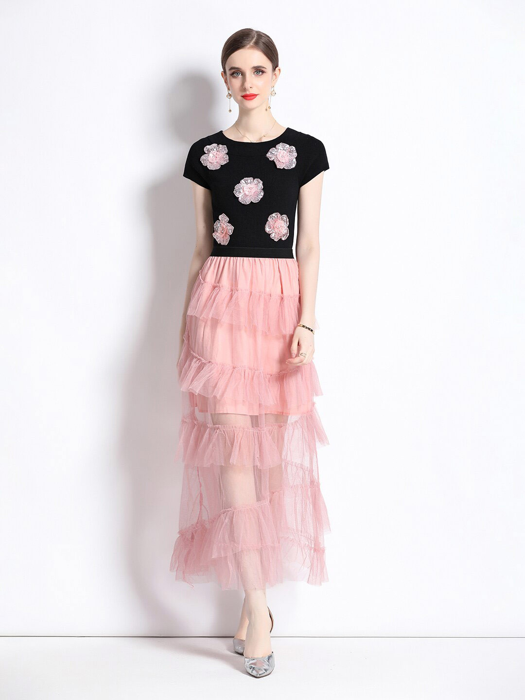 JC Collection Floral Self Design Maxi Party Dress