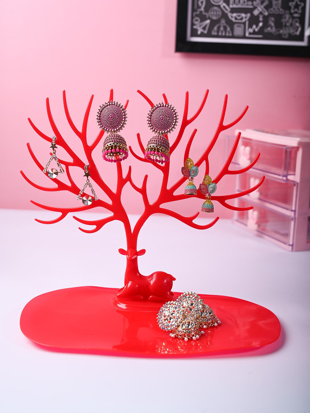 MARKET99 Red Plastic Jewellery Deer Horn Tree organiser