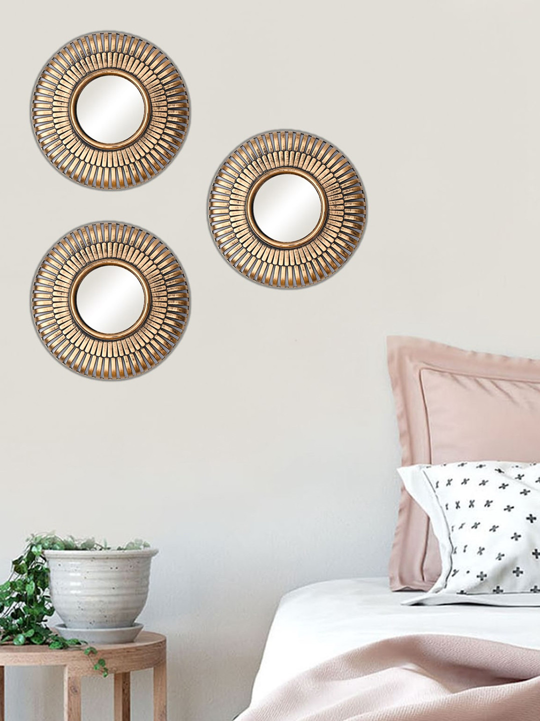 MARKET99  Copper-toned 3 Pieces Round Decor Wall Mirrors