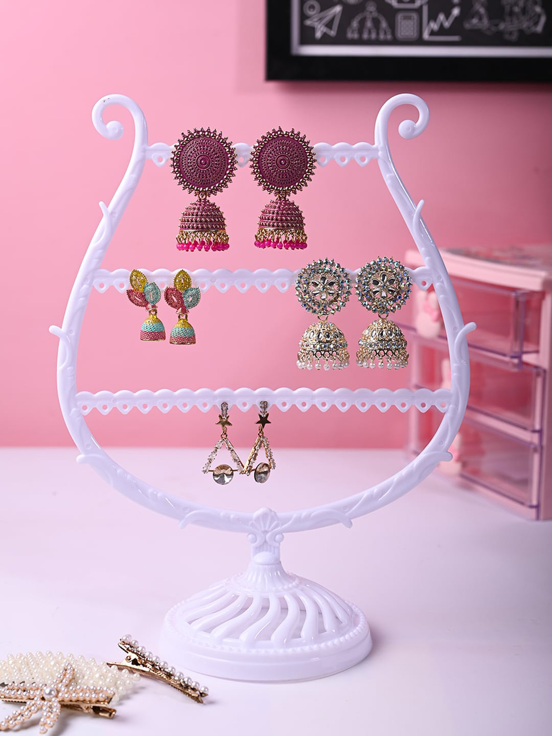 MARKET99 White Plastic Textured Jewellery Holder Organiser