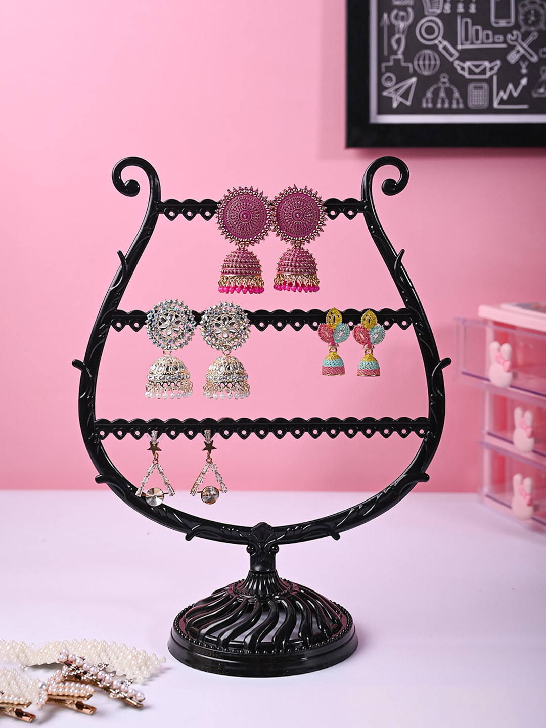 MARKET99 Black Plastic Textured Jewellery Holder Organiser
