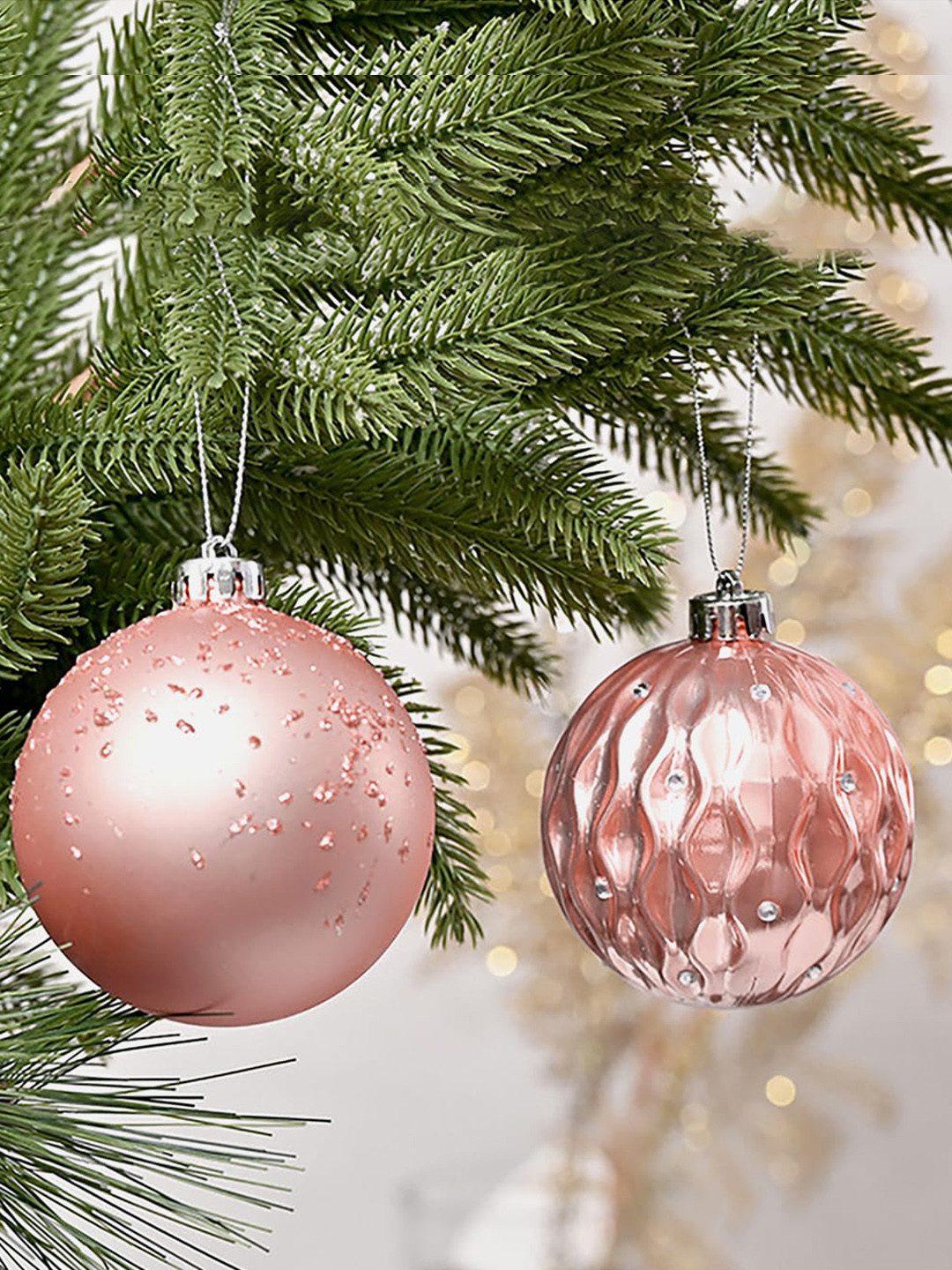Little Surprise Box Peach 16 Pieces Snowflakes Shimmer Christmas Ball Tree Ornaments
