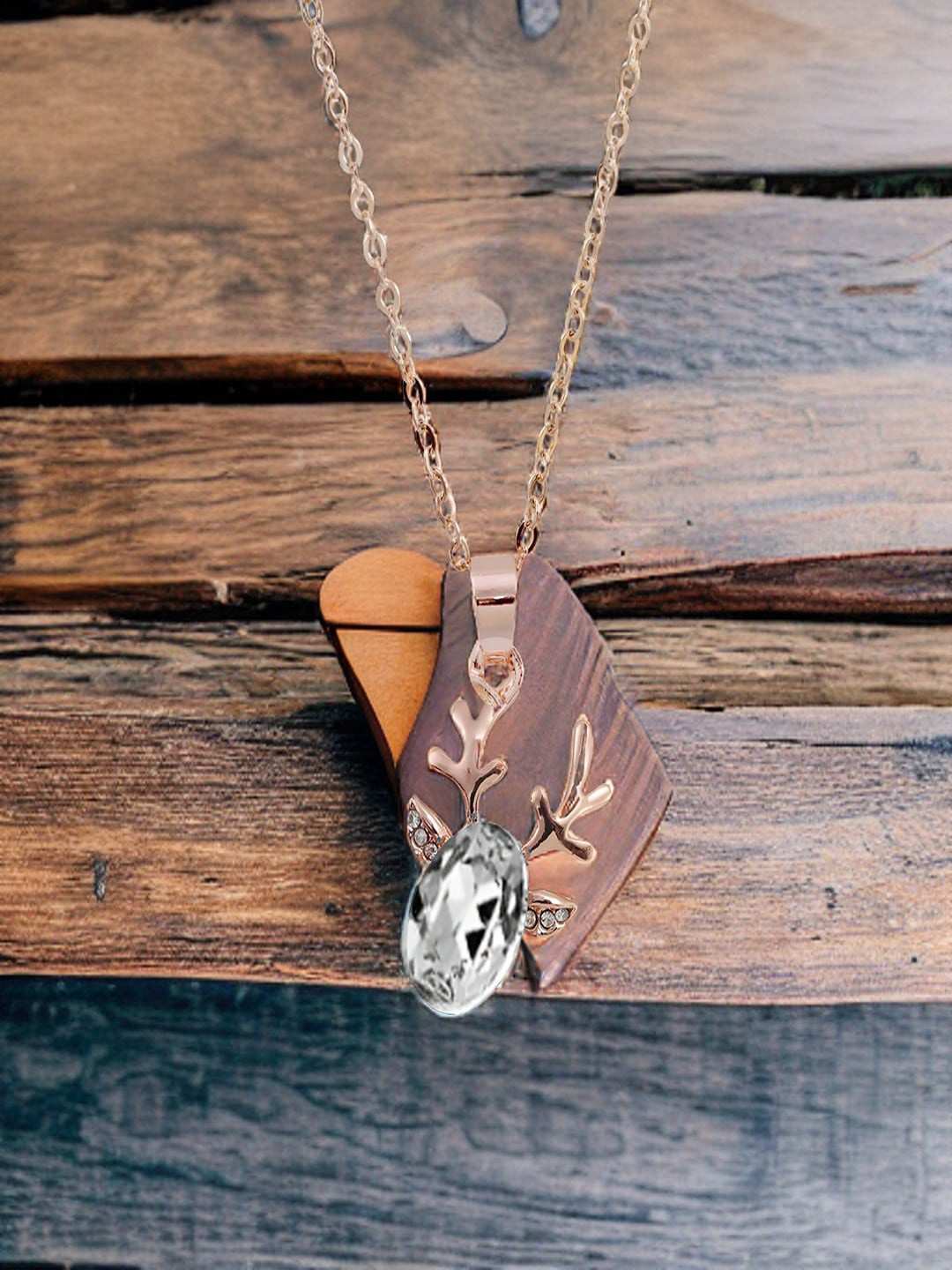 UNIVERSITY TRENDZ Gold-Plated Stone-Studded Deer Pendant With Chain