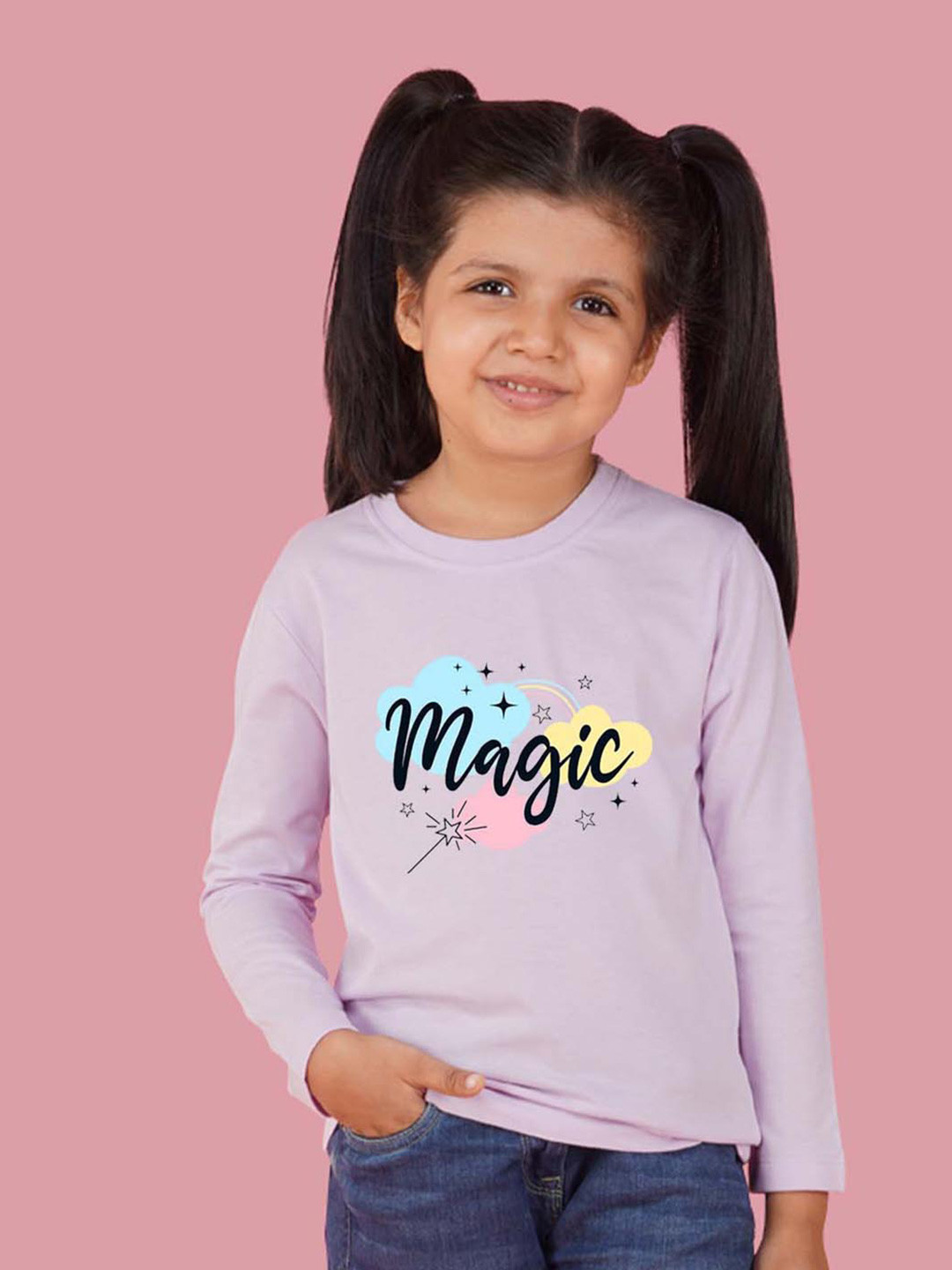 NUSYL Girls Magic Printed Cotton T-shirt