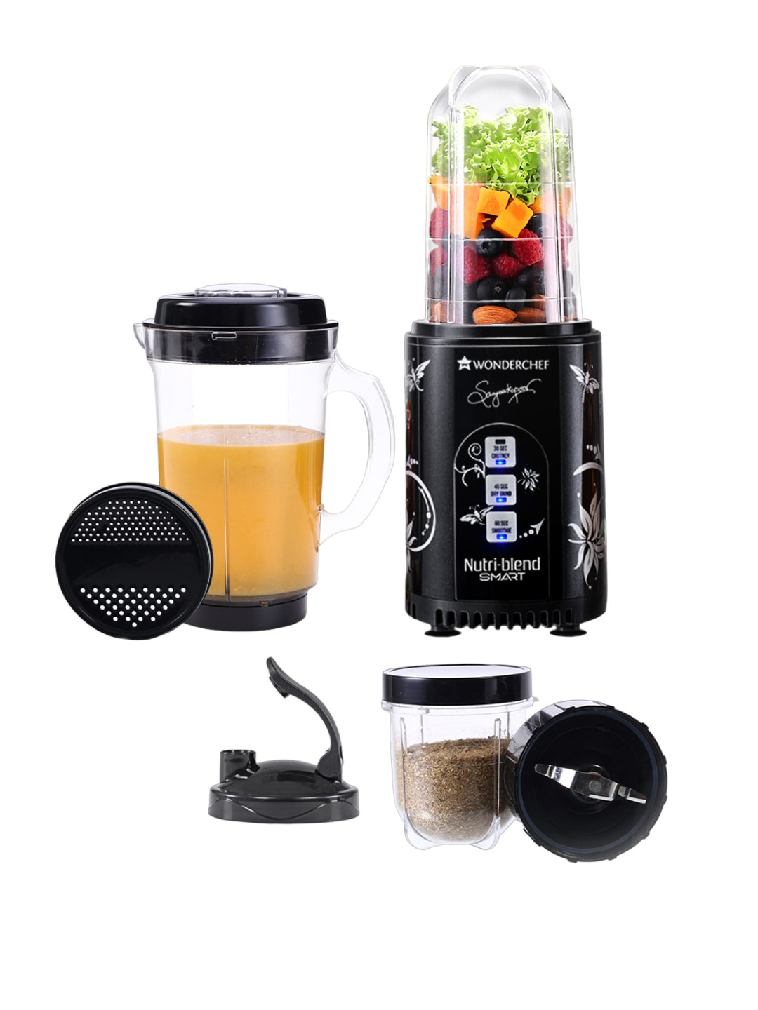 Wonderchef Nutri-Blend Smart Automatic Black Plastic Anti-Drip 3 Jars Wet and Dry Grinder with Juicer-500W