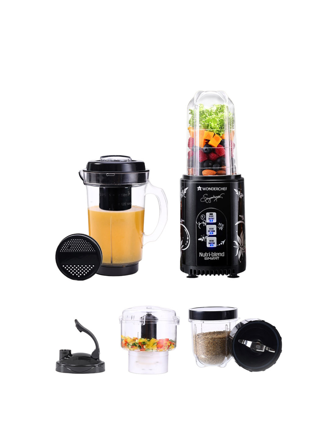 Wonderchef Nutri-Blend Smart Ckm Automatic Black Plastic Anti-Drip 4 Jars Wet and Dry Grinder with Juicer-500W