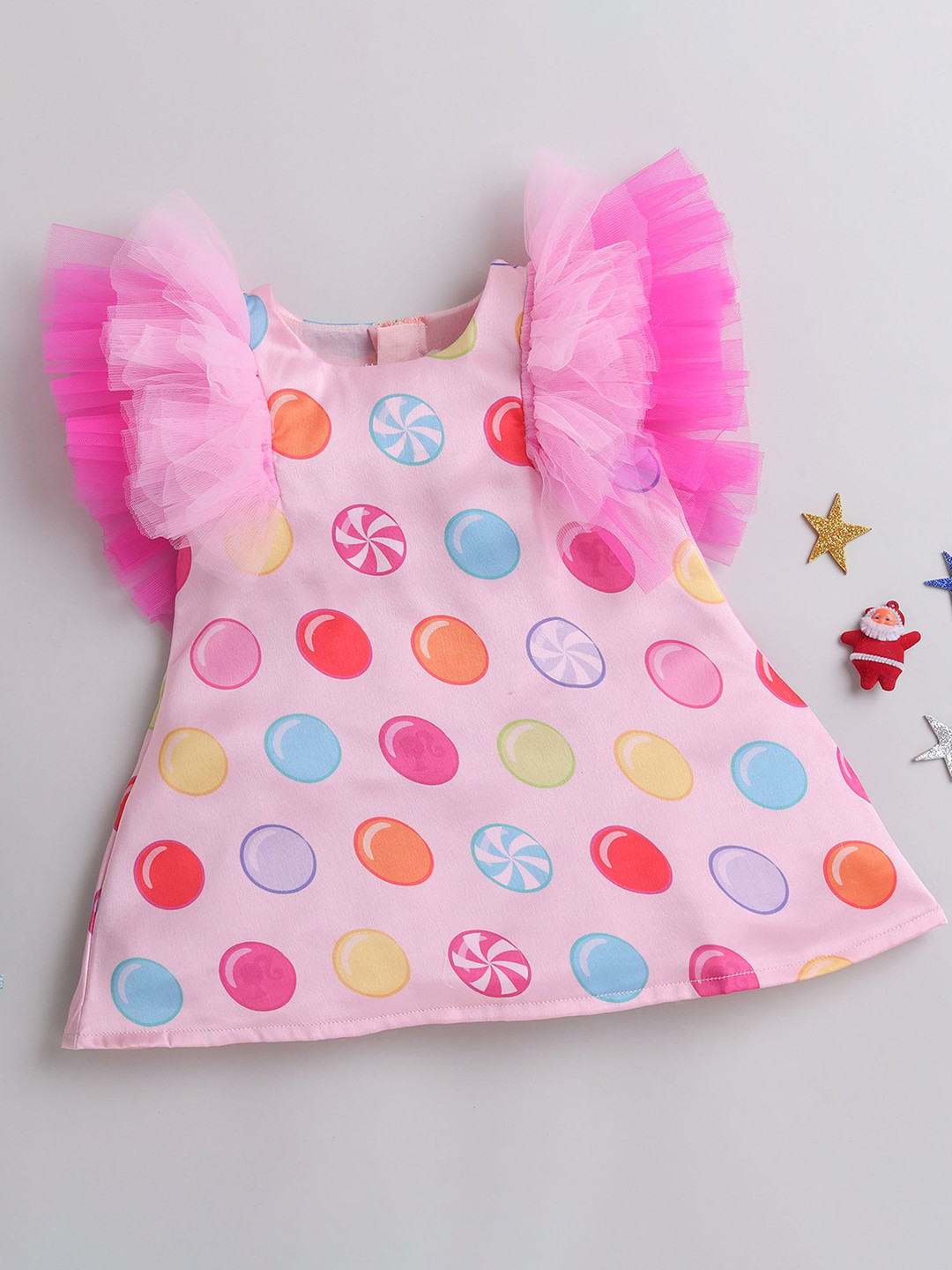 MANY FROCKS & Girls Geometric Printed Flutter Sleeves A-Line Dress