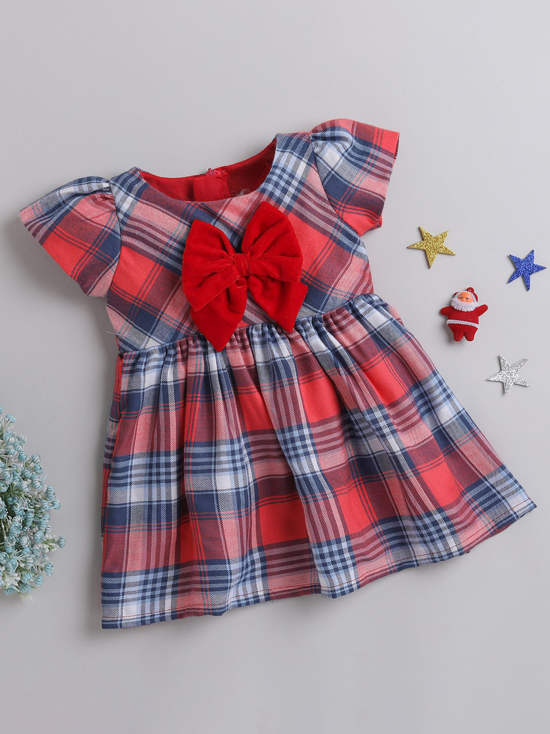 MANY FROCKS & Girls Checked Pure Cotton Fit & Flare Dress