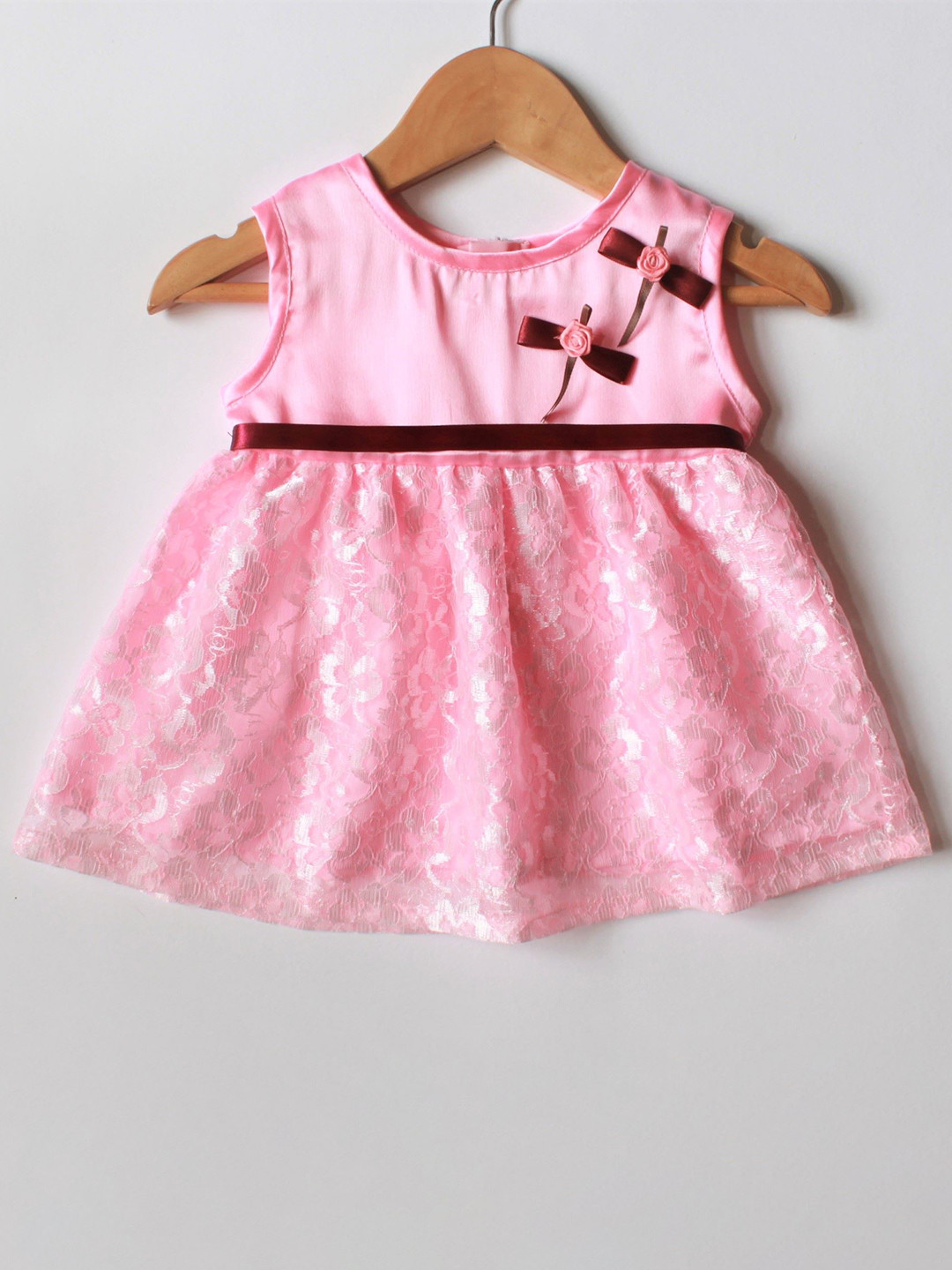 MANY FROCKS & Girls Self Design Satin Fit & Flare Dress