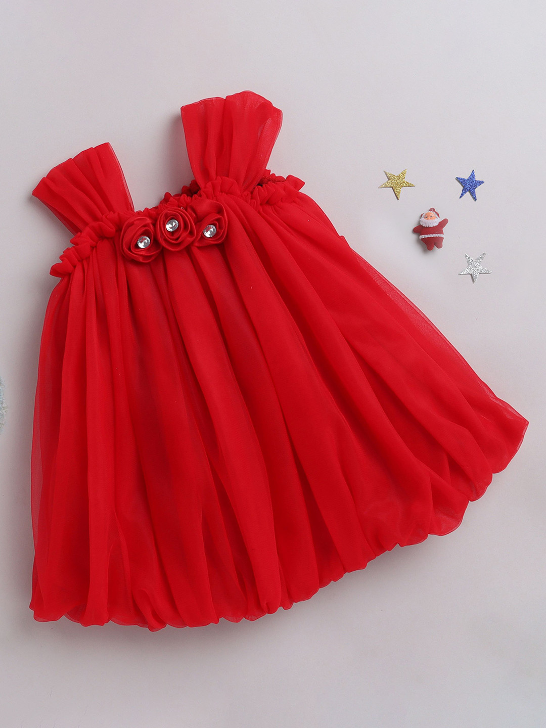 MANY FROCKS &  Girls Square Neck Pleated Net A-line Dress