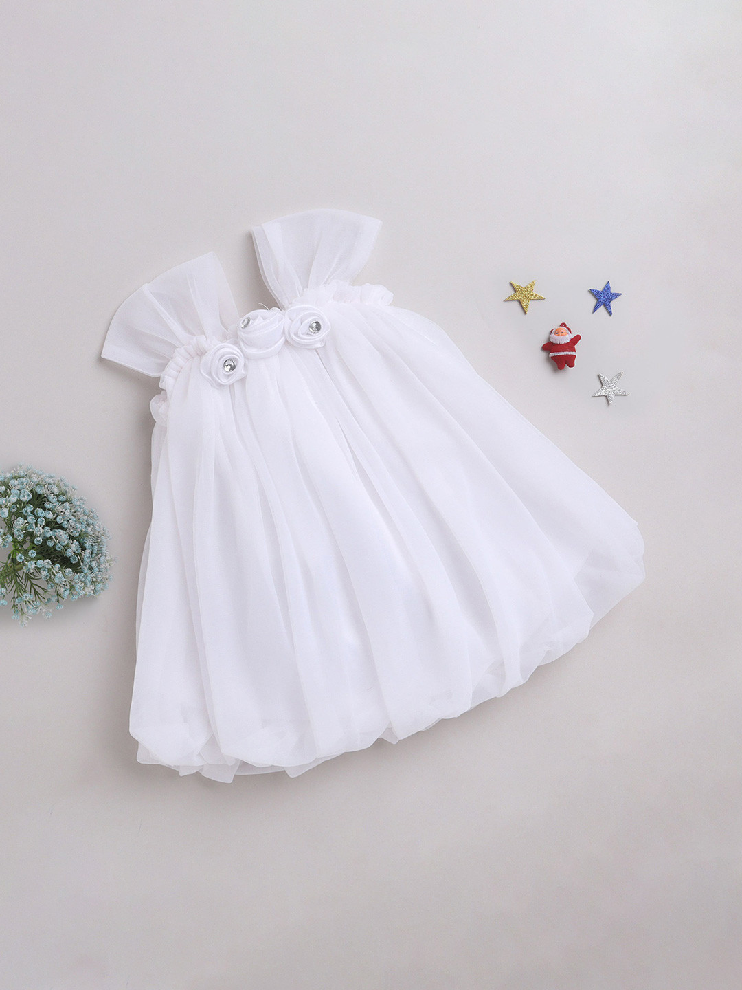 MANY FROCKS &  Girls Square Neck Pleated Net A-line Dress