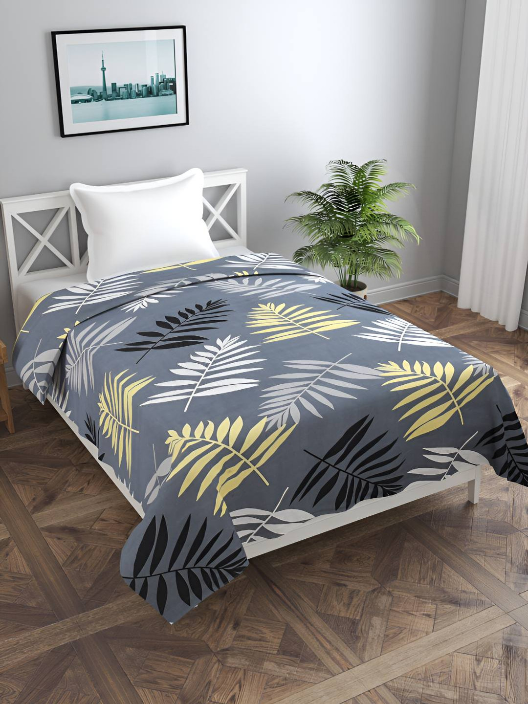 BREVARD Grey & White Tropical Printed Single Duvet Cover