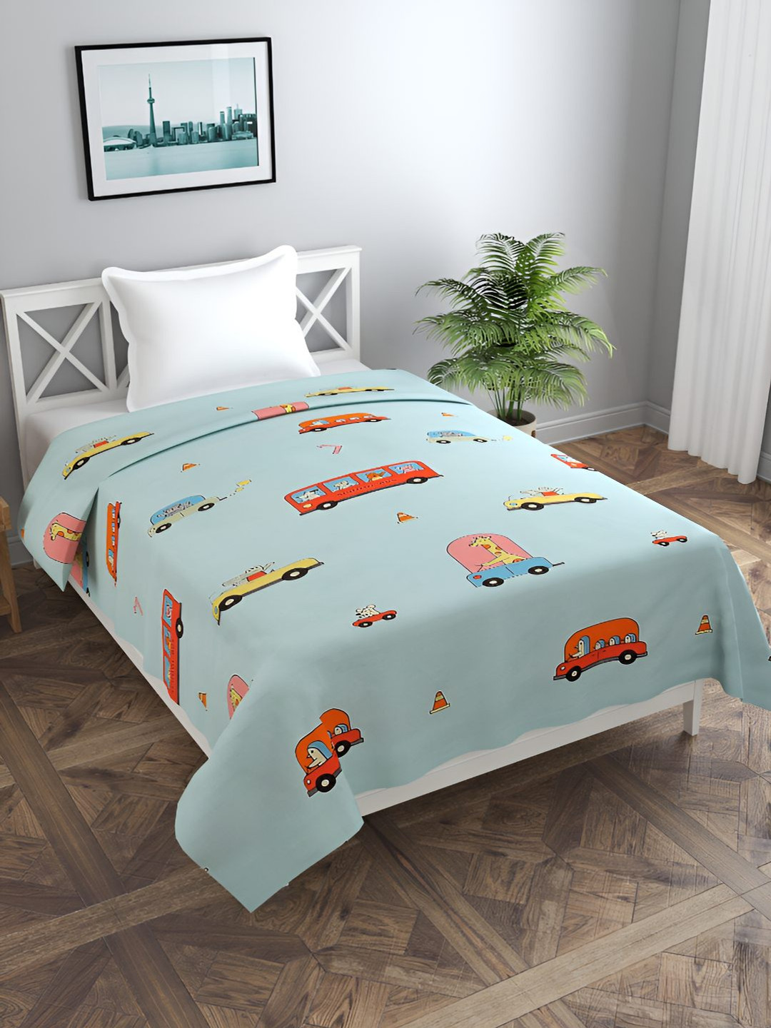 BREVARD Blue Conversational Printed Single Duvet Cover