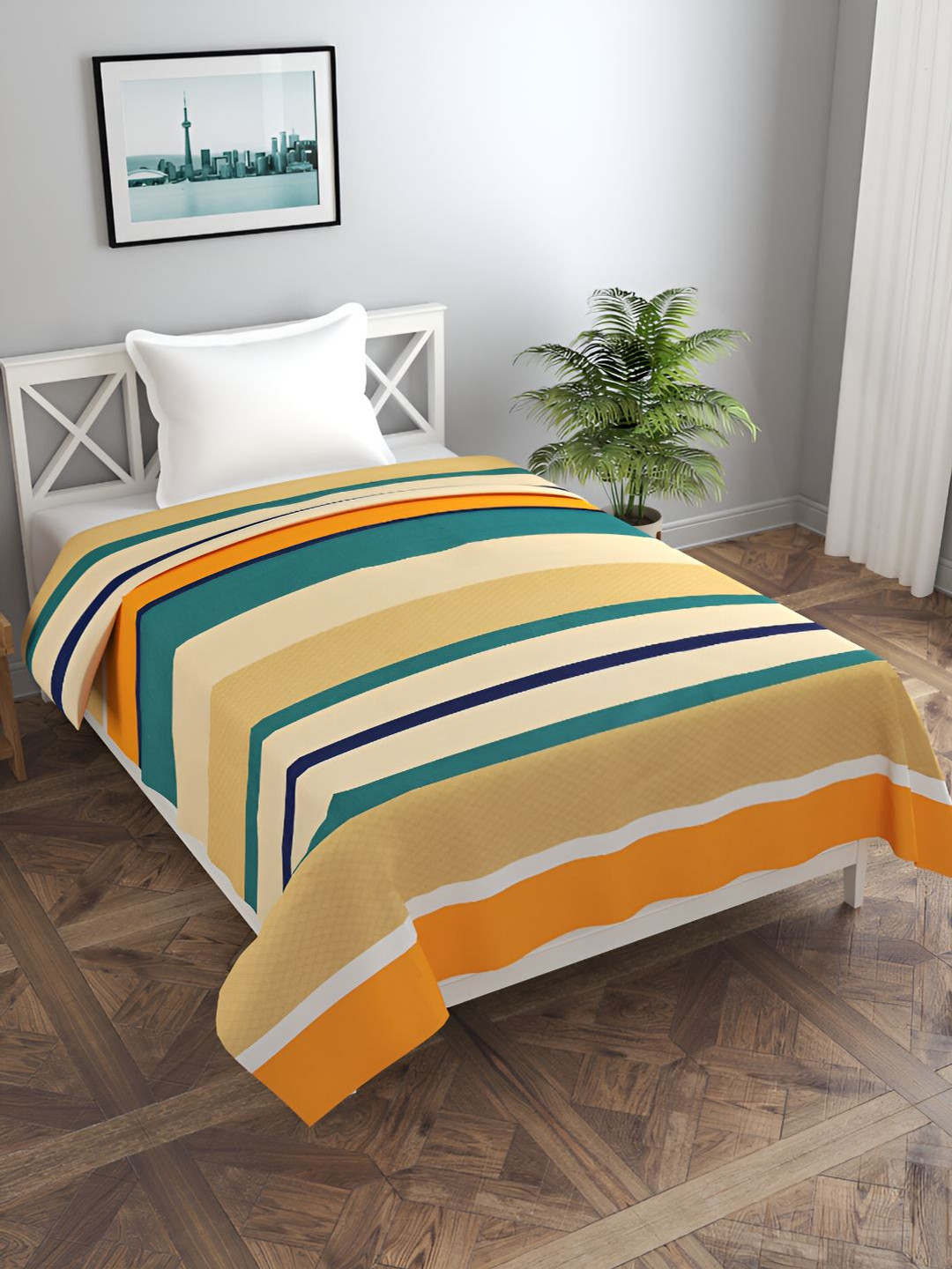 BREVARD Brown & Green Striped Single Duvet Cover