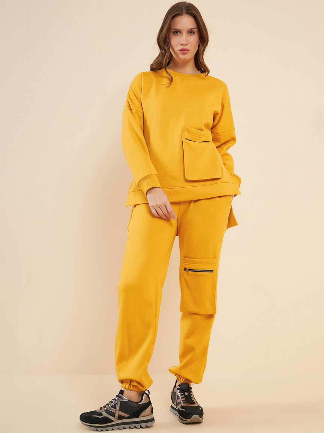 Antheaa Mustard Sweatshirt With Joggers