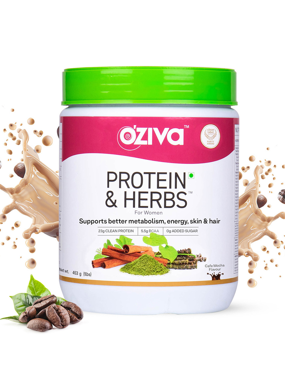 OZiva Women Protein & Herbs for Weight Management (453 g, Cafe Mocha)