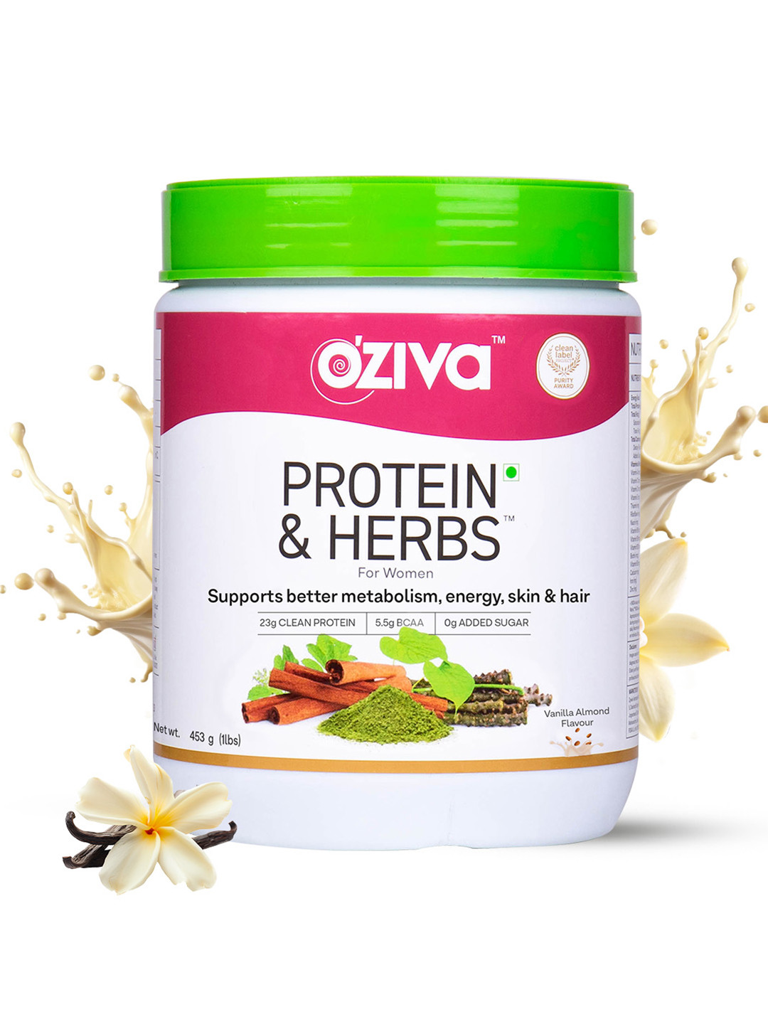 OZiva Women Protein & Herbs for Weight Management (453 g, Vanilla almond)
