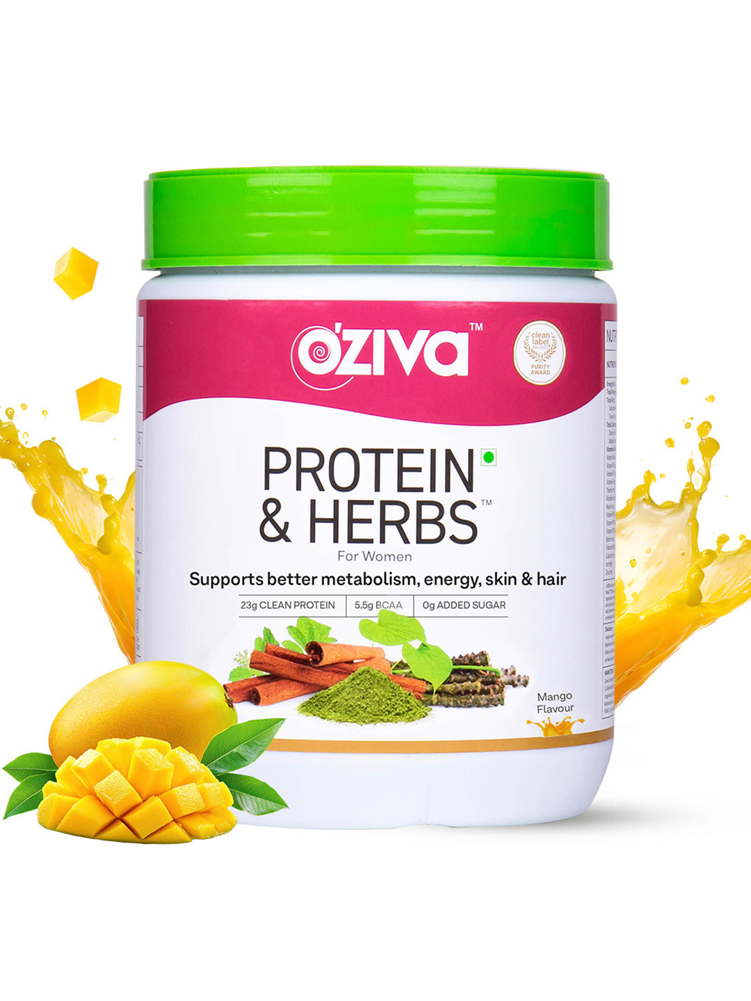 OZiva Women Protein & Herbs for Weight Management (453 g, Mango)