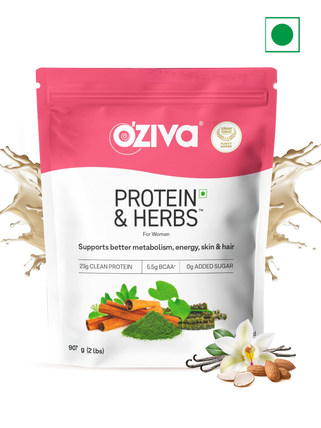 OZiva Protein & Herbs for Weight Management Vanilla Almond - 907 g
