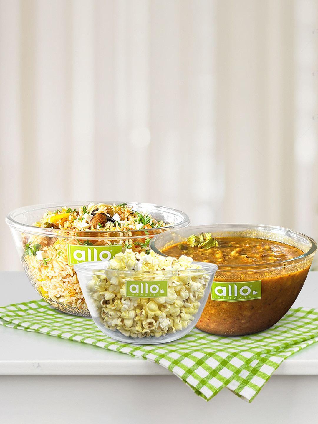 Allo Glass Mixing & Serving Bowl, Oven & Microwave & Dishwasher Safe (1000, 1600, 2100)ML